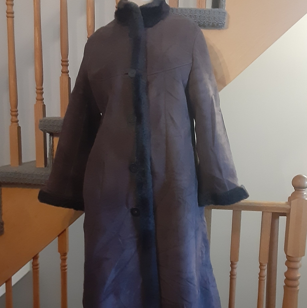 Vintage Sawyer Of Napa Genuine Shearling Sheepskin Brown Long Coat Women Size M